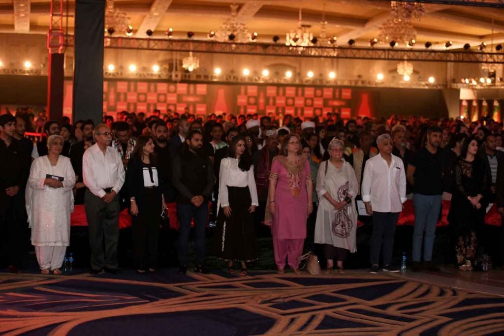 National Anthem with Mian Yousaf Salahuddin, grandson of Allama Iqbal, Salima Hasmi & Muneeze Hashmi, daughters of Faiz Ahmed Faiz