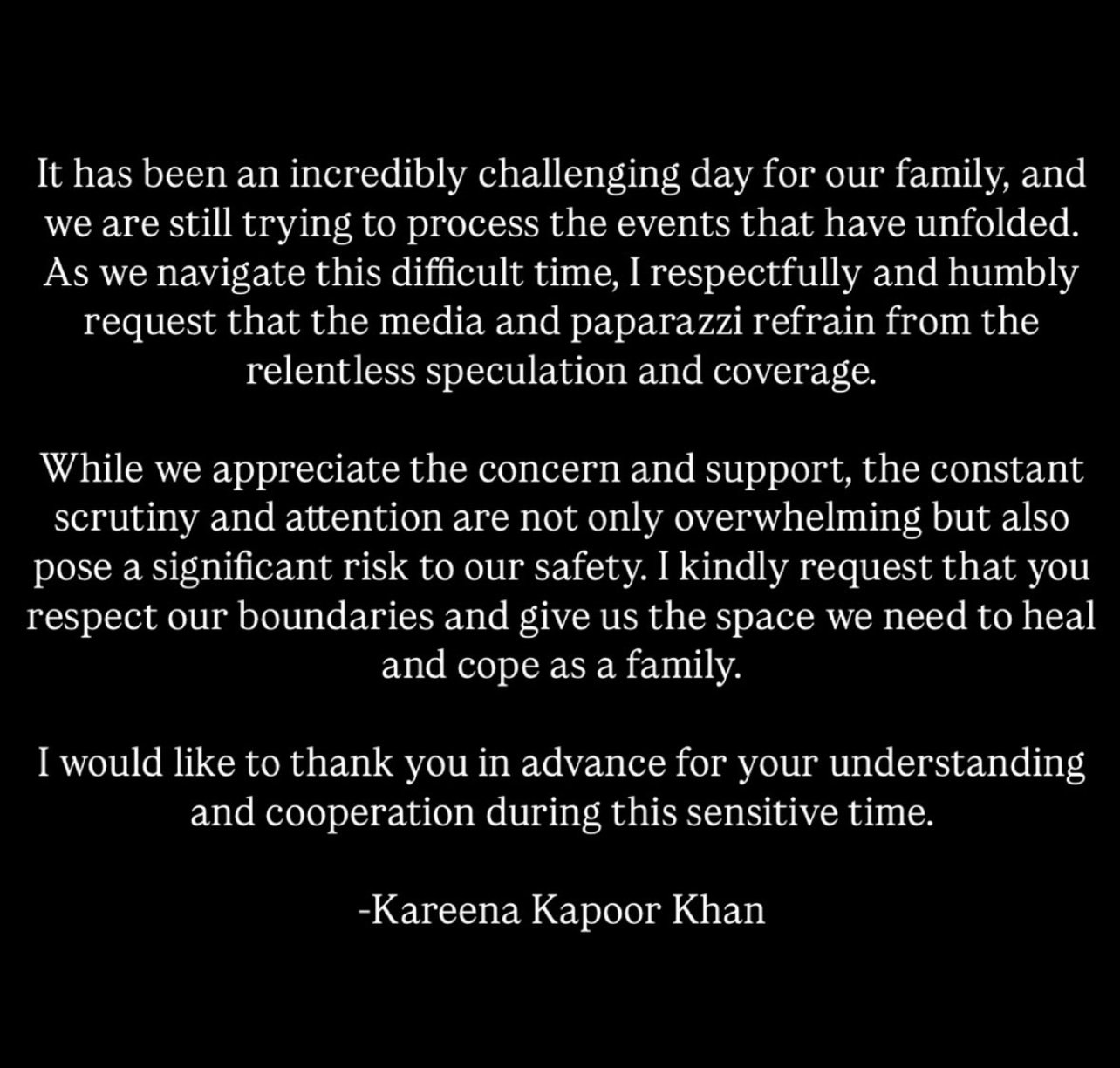 Kareena’s message on Saif Ali Khan’s Home Burglary Attempt