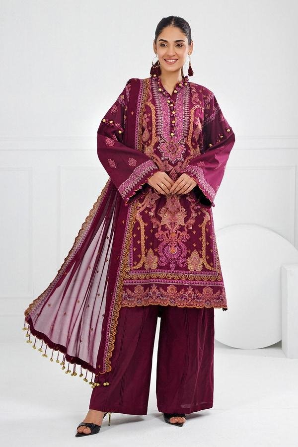 red unstitched lawn suit