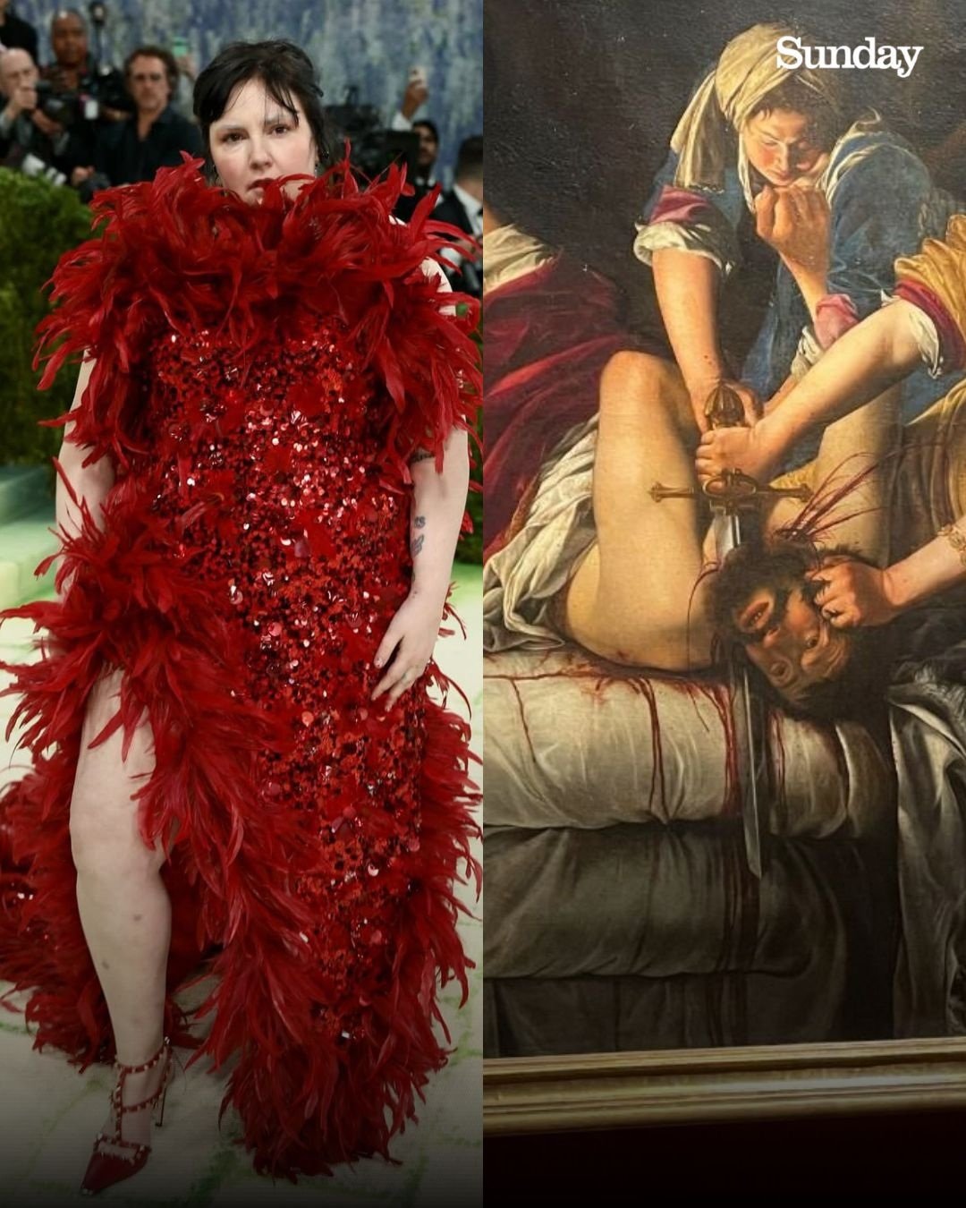Lena Dunham as “Judith Beheading Holofernes” by Artemisia Gentileschi