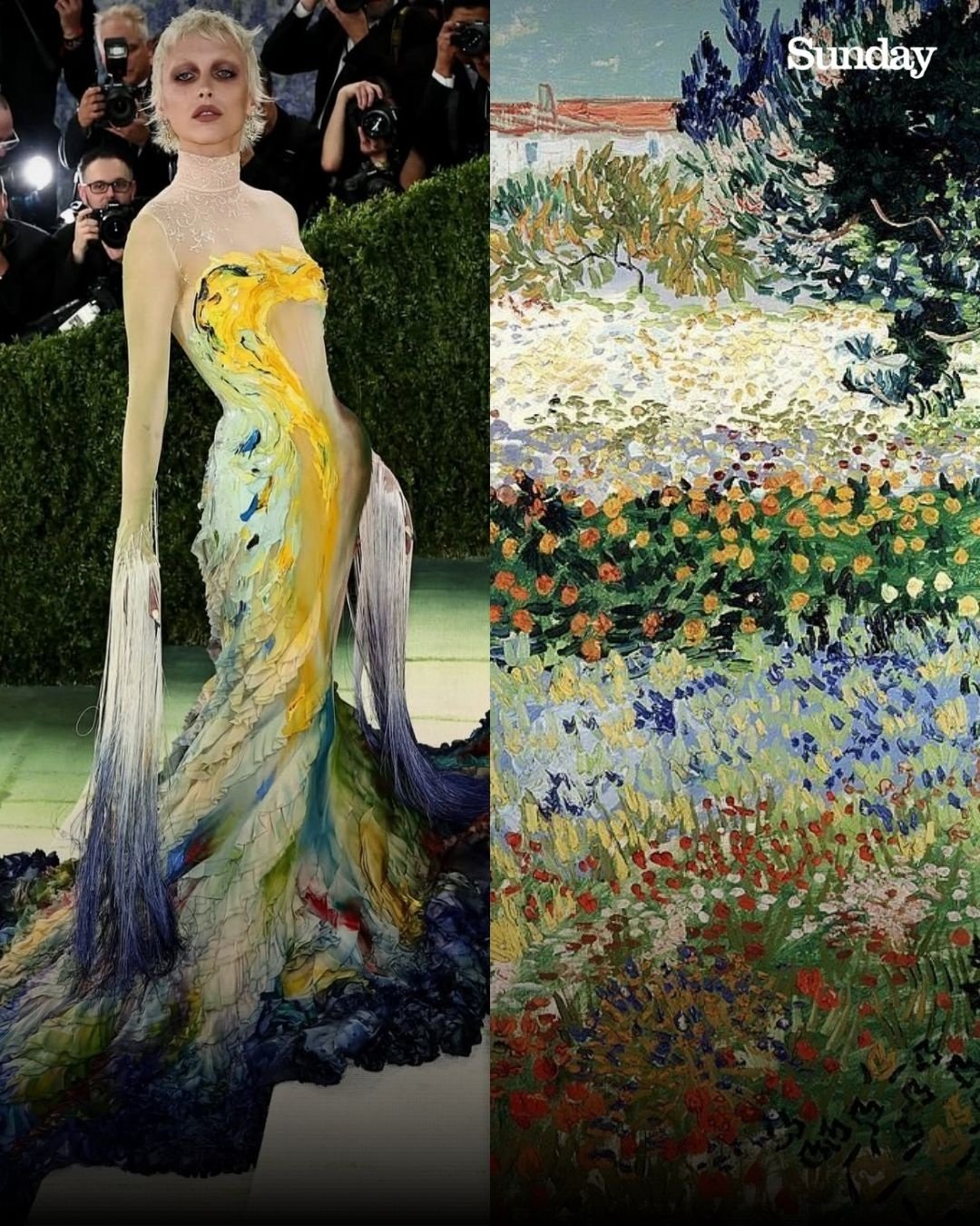 Emma Chamberlain as "Garden at Arles" by Vincent van Gogh