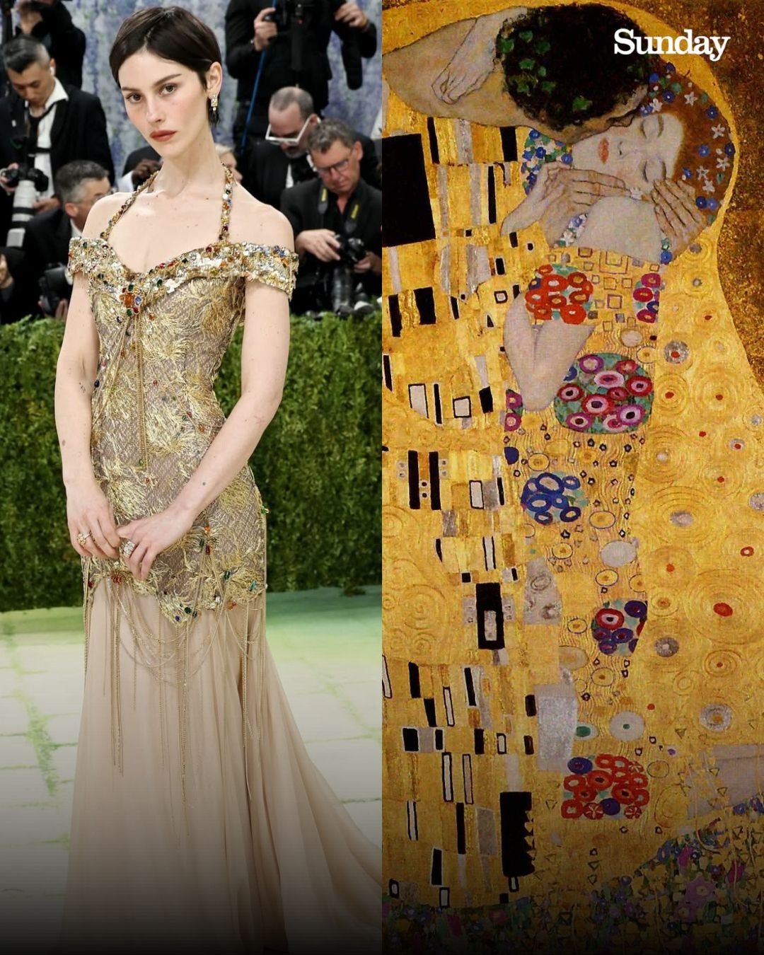 Gracie Abrams as "The Kiss" by Gustav Klimt