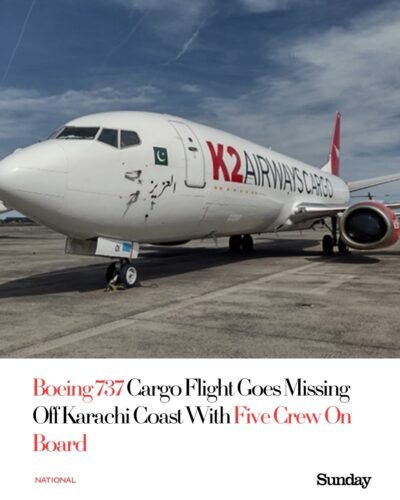 A Pakistan-registered Boeing 737 cargo plane carrying five crew members lost contact with air tr