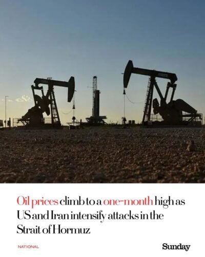 Oil prices climbed nearly 3% to their highest level in four weeks as tensions between the US and